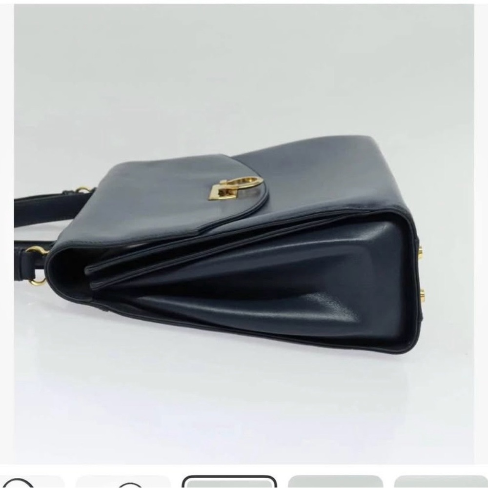 Salvatore Ferragamo Navy Blue Leather Top Handle Shoulder Bag with Gold Hardware - Picture 6 of 10